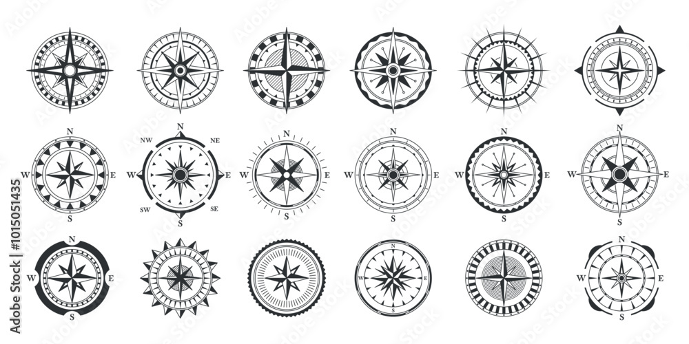 Set Of Artistic Compass Illustrations Showing Multiple Designs And Patterns Blending Traditional And Modern Elements Set Of Artistic Compass Illustrations Showing Multiple Designs And Patterns Blending Traditional And Modern Elements