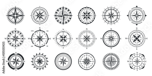 Set Of Artistic Compass Illustrations Showing Multiple Designs And Patterns Blending Traditional And Modern Elements