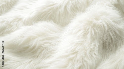 A close-up of fluffy white faux fur, highlighting its softness and luxurious feel, perfect for clothing and home textiles in advertising