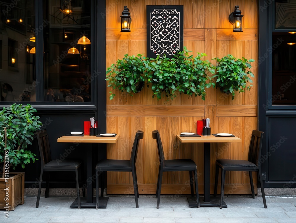 Fototapeta premium Ethnic restaurant with ornate, culturally significant decorations on the facade