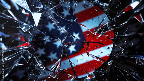 A shattered mirror reflecting a broken political party logo.
United States of America broken constitution law.
Deep conflict of two sides. photo