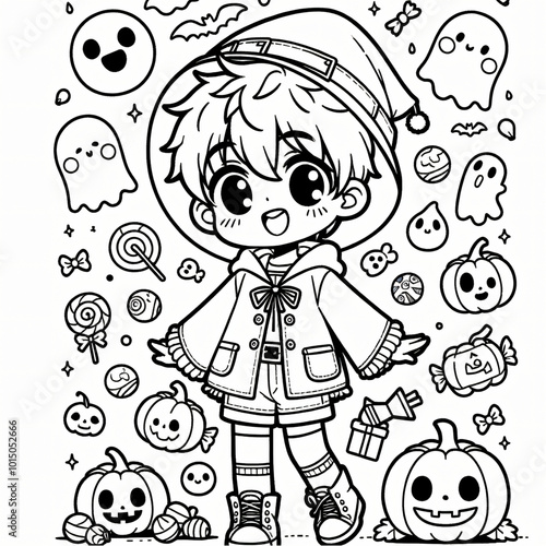 Coloring pages in black and white. Children's Halloween.