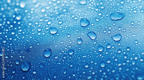 Blue Water Droplets Wallpaper. Modern Blue Background with Dew Drops and Glass Beads