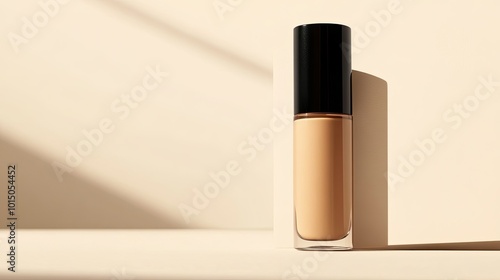 A matte liquid foundation concealer bottle, placed on a soft neutral background with minimal shadows.