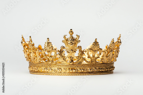 A golden crown with royal symbols, on a white background.