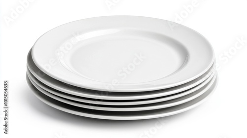 A neatly arranged stack of porcelain plates, isolated on a clean white background, highlighting their elegant design and perfect for culinary presentations.