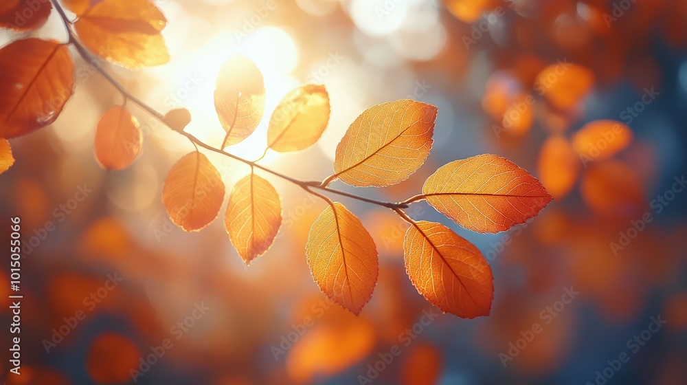 Autumn background with beautiful leaves on tree branches at sunset Autumn background with beautiful leaves on tree branches at sunset