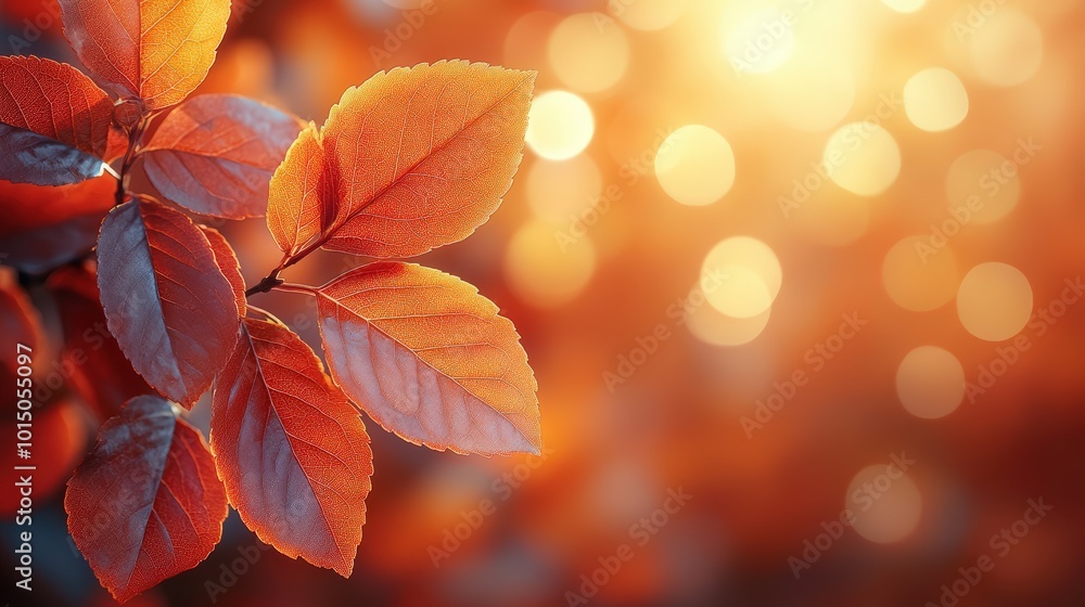 Autumn background with beautiful leaves on tree branches at sunset Autumn background with beautiful leaves on tree branches at sunset