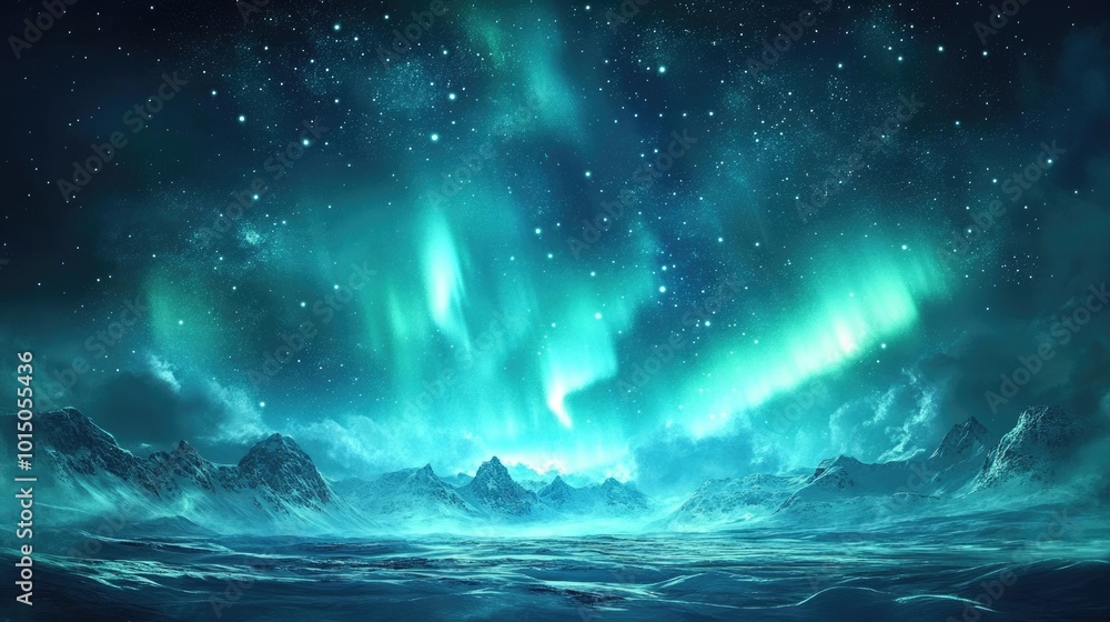 Spectacular Northern Lights. Aurora Borealis Night Sky with Snowy Landscape Spectacular Northern Lights. Aurora Borealis Night Sky with Snowy Landscape