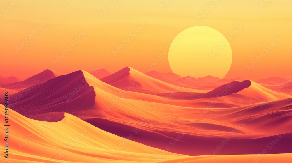 Sands of Time: Surreal Desert Landscape under Orange Gradient Sky Sands of Time: Surreal Desert Landscape under Orange Gradient Sky