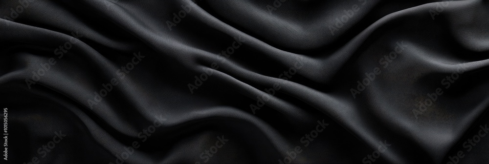 Luxurious Black Fabric with Elegant Folds and Textured Surface Luxurious Black Fabric with Elegant Folds and Textured Surface