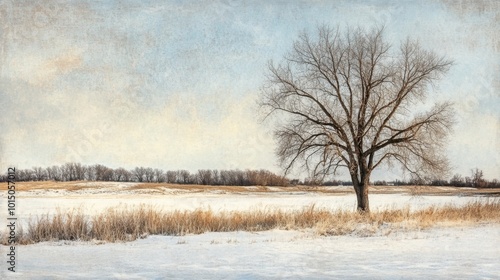 Wallpaper Mural A solitary tree stands amidst a snow-covered meadow during winter, its bare branches contrasting beautifully with the soft white landscape, evoking serenity and calm. Torontodigital.ca
