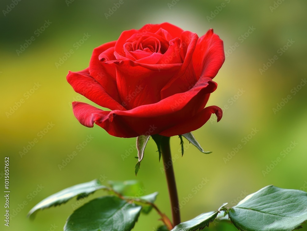 Fototapeta premium A Stunning Red Rose - Symbol of Love and Romance in Nature