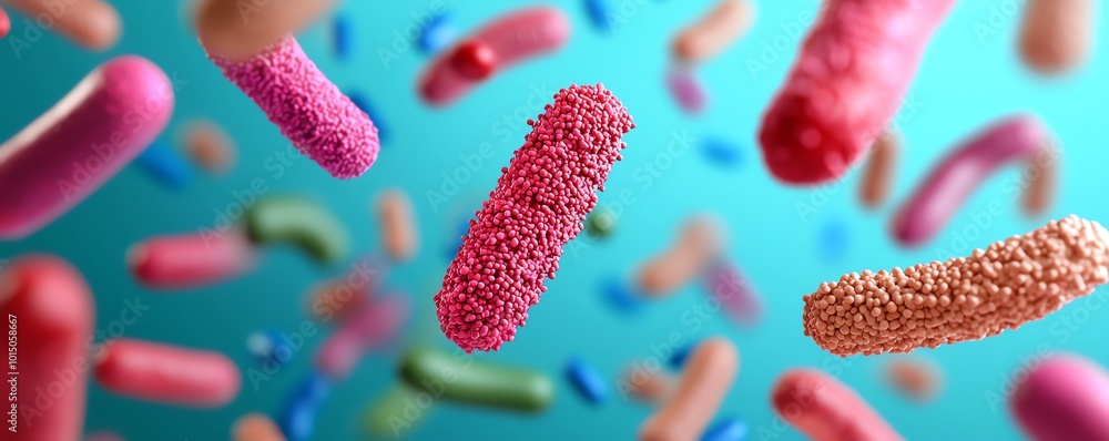 Vibrant, colorful bacteria in a surreal, abstract composition, showcasing the diversity and microscopic beauty of microorganisms. Vibrant, colorful bacteria in a surreal, abstract composition, showcasing the diversity and microscopic beauty of microorganisms.