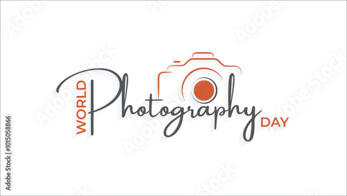 World Photography Day Text Typography Design with Camera Icon Logo isolated on white background. 