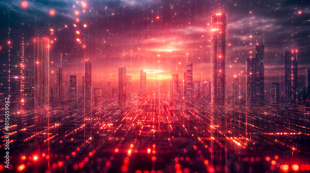 Obraz premium Lumières numériques dans une ville du futur