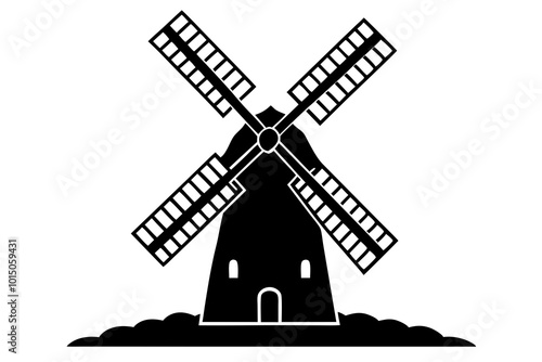 Silhouette of a Classic Dutch Windmill Symbolizing Heritage and Tradition