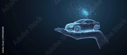 3d hand holding car on the plate