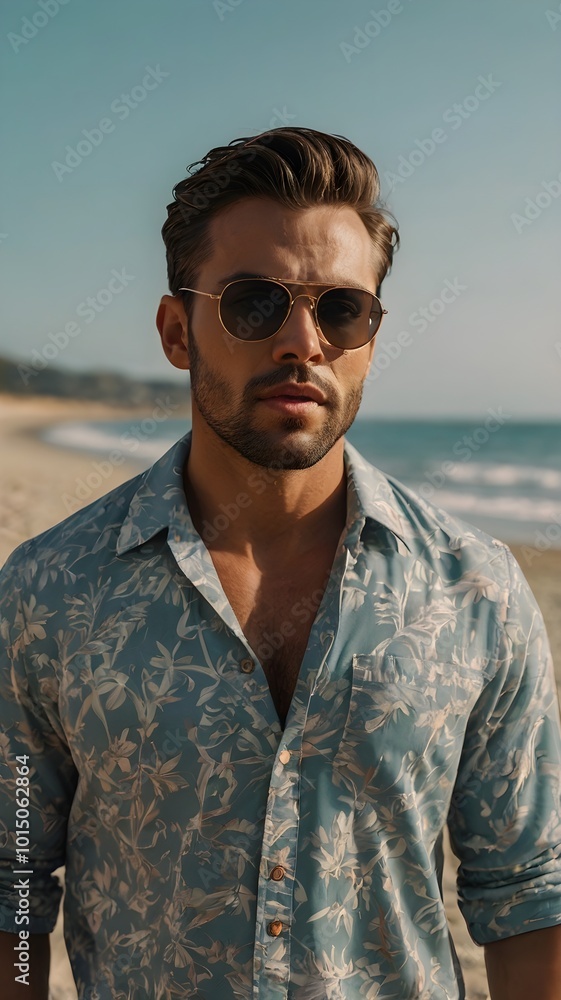 Handsome Man on Beach Wearing Sunglasses and Looking Surprised Handsome Man on Beach Wearing Sunglasses and Looking Surprised