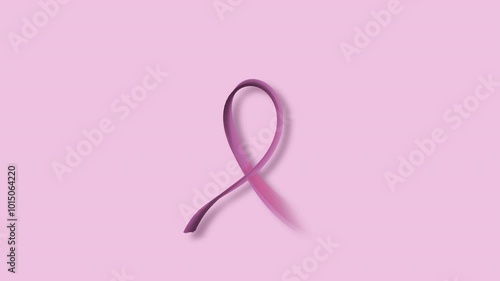 Animation of a pink ribbon materialising and fading away on a soft pastel pink background, breast cancer awareness and support for research fundraising efforts.