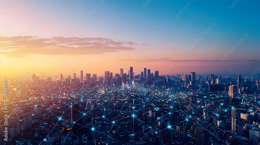 Obraz premium Futuristic Cityscape Representing Opportunities for Technological Investment and Innovation