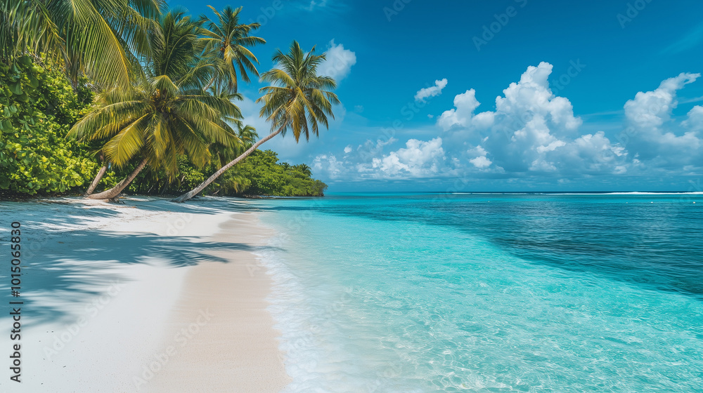 Stunning Tropical Beach With White Sand Clear Blue Water And Palm Trees Stunning Tropical Beach With White Sand Clear Blue Water And Palm Trees