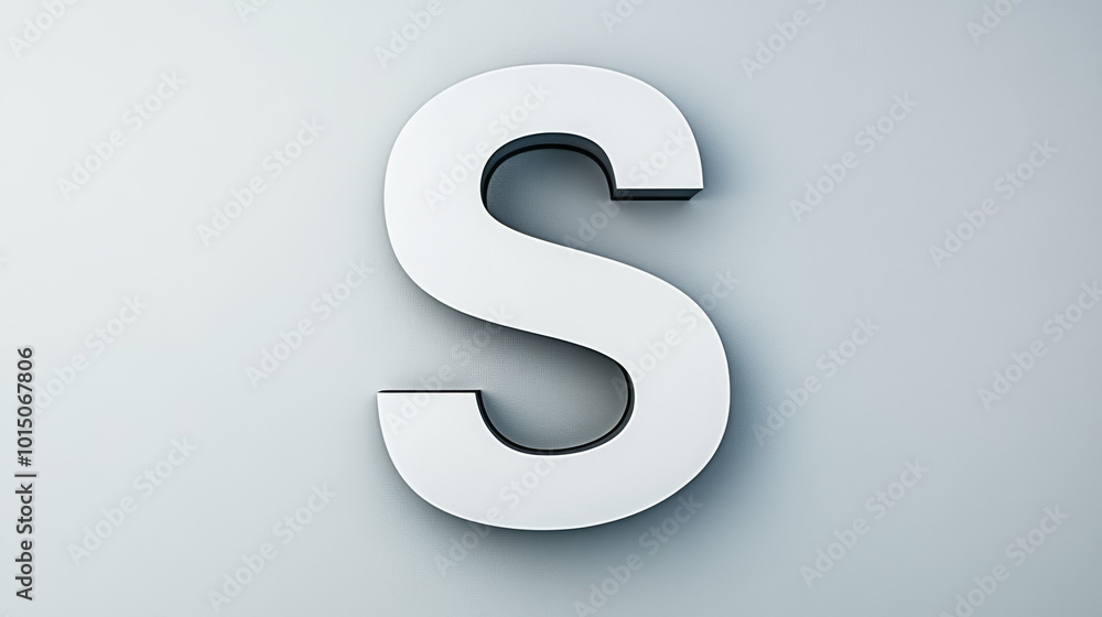 A white, three-dimensional letter 'S' stands out against a plain white background. A white, three-dimensional letter 'S' stands out against a plain white background.