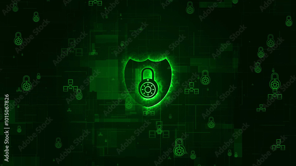Cyber security lock background green glowing, abstract binary background Cyber security lock background green glowing, abstract binary background