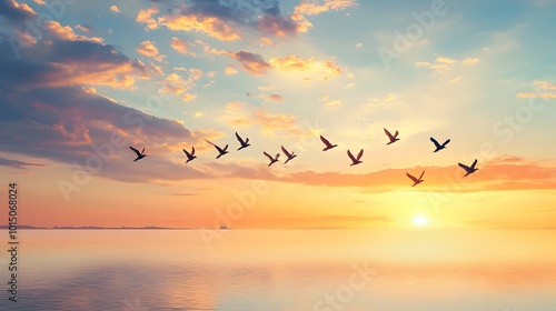 Wallpaper Mural Birds Soar in Graceful Aerial Formation at Striking Sunset Torontodigital.ca