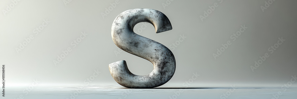A weathered stone letter 'S' stands alone in a studio setting. A weathered stone letter 'S' stands alone in a studio setting.