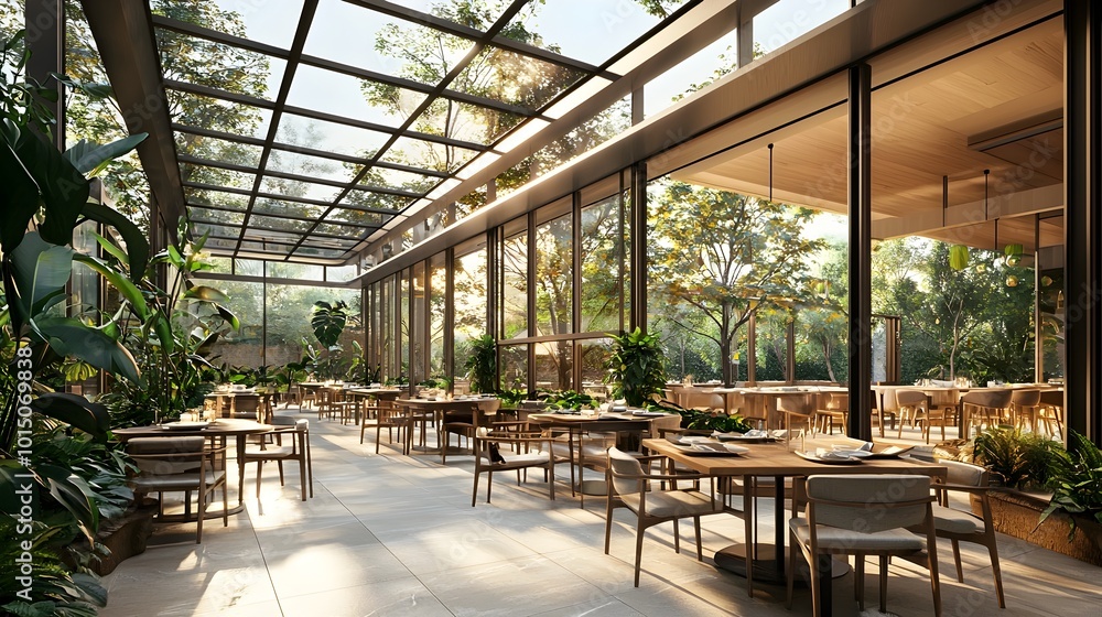 Luminous Dining Retreat with Panoramic Sky Lighting in Modern Home Interior Luminous Dining Retreat with Panoramic Sky Lighting in Modern Home Interior