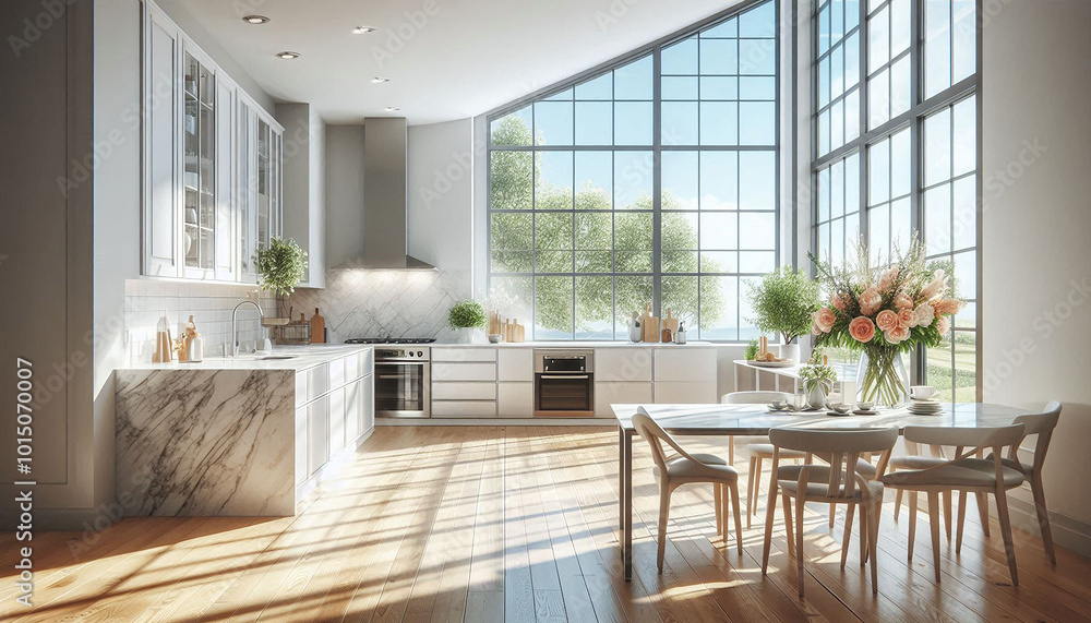 Fototapeta premium 白いモダンなキッチンスペース４