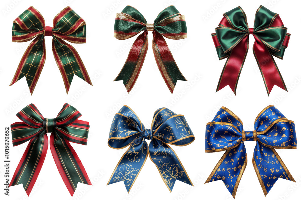 Set of christmas ribbon bows on a transparent background Set of christmas ribbon bows on a transparent background
