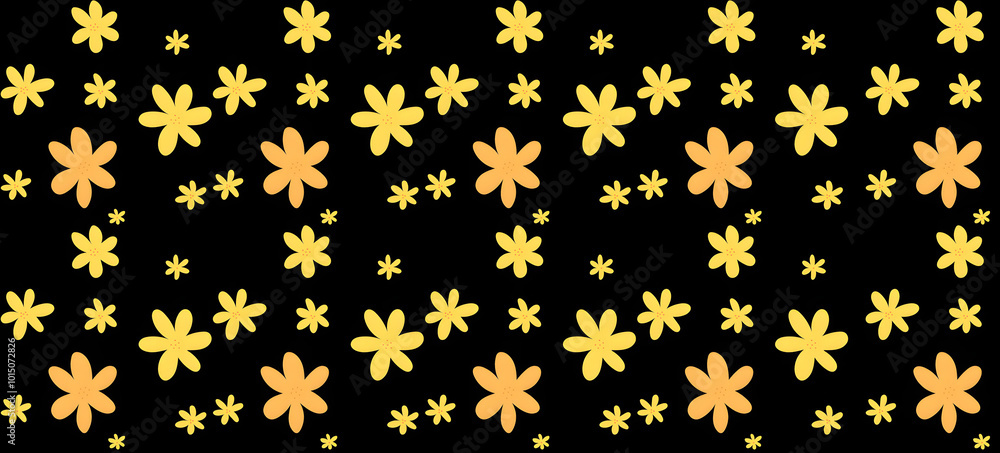 Big and Small Yellow Seamless Floral Pattern with Black Background Big and Small Yellow Seamless Floral Pattern with Black Background