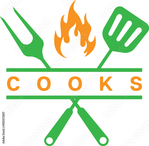 Cooks Logo, BBQ Grill Icon, Food Symbol, Restaurant, Chef, Kitchen, Cooking, Barbecues