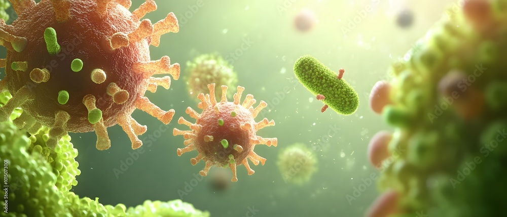 Naklejka premium Microscopic View of Bacteria and Microorganisms