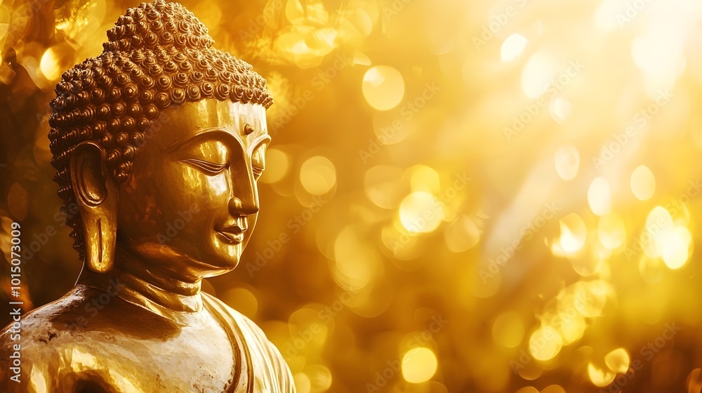 Majestic Golden Buddha Statue Glowing in Serene Sunlight,Embodying Spiritual Harmony Majestic Golden Buddha Statue Glowing in Serene Sunlight,Embodying Spiritual Harmony