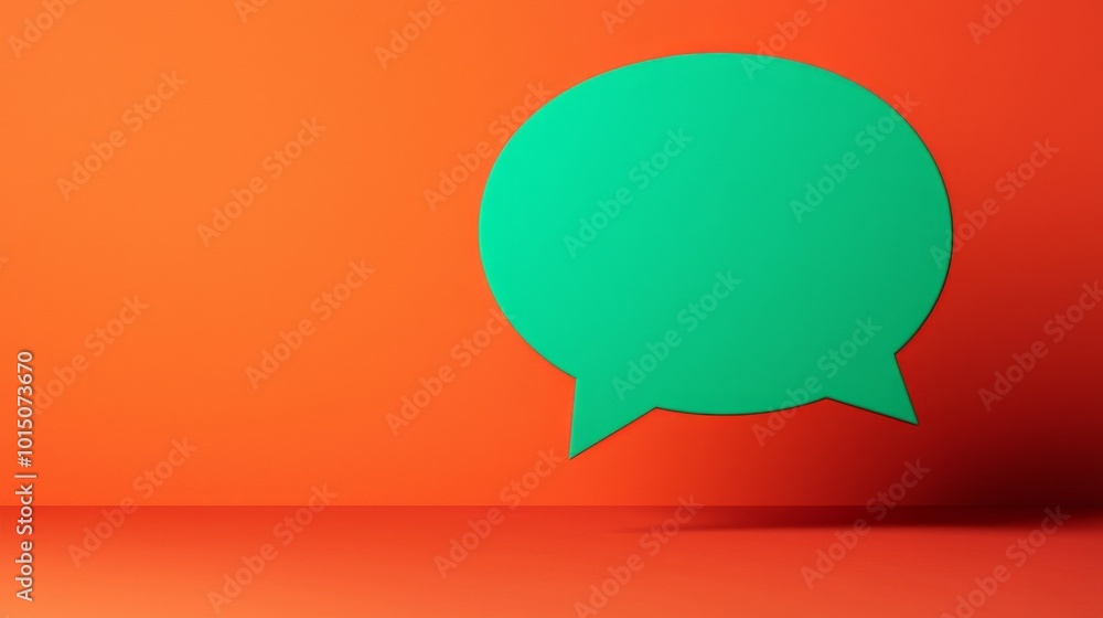 Green speech bubble over vibrant orange background, ideal for communication concepts. Green speech bubble over vibrant orange background, ideal for communication concepts.