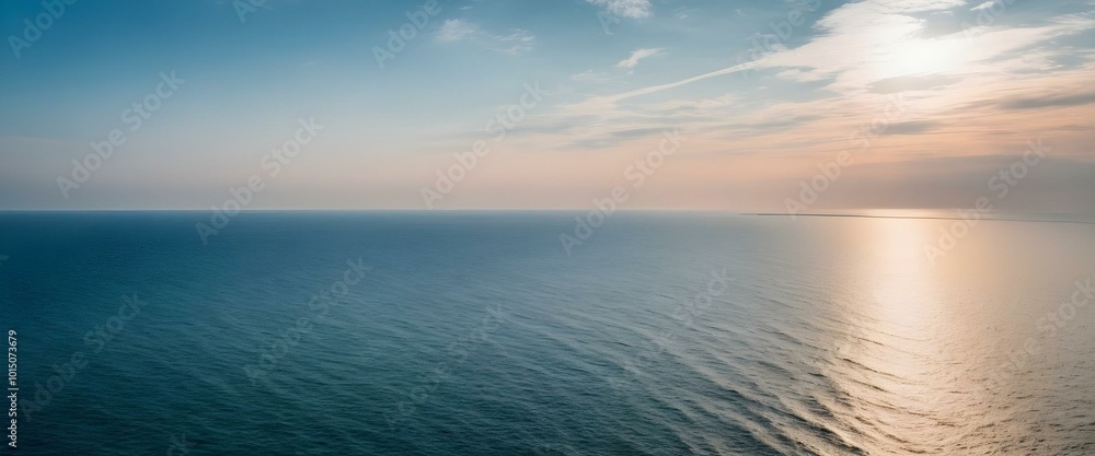 Fototapeta premium Sky and clouds reflected in the sea. Horizon, beach, ocean. AI generated