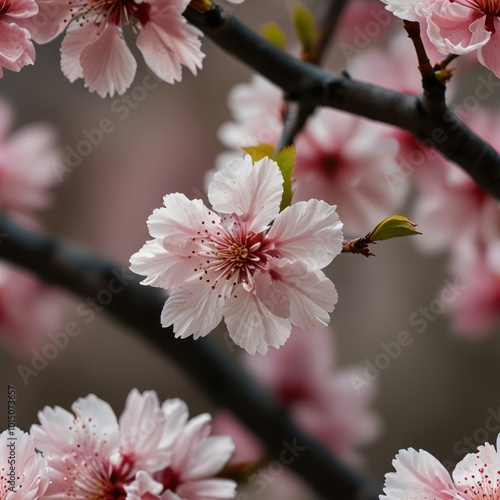 realistic illustration of cherry blossoms blooming and looking beautiful in pink