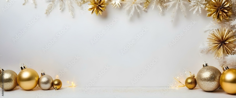 White christmas background with golden balls. Empty space for text. AI generated White christmas background with golden balls. Empty space for text. AI generated
