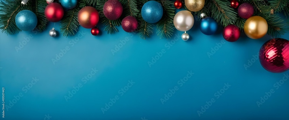 Christmas balls on the blue background. AI generated