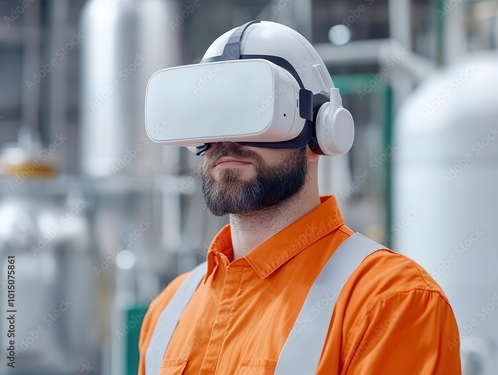 Engineers in a chemical plant using VR technology to analyze complex systems Engineers in a chemical plant using VR technology to analyze complex systems