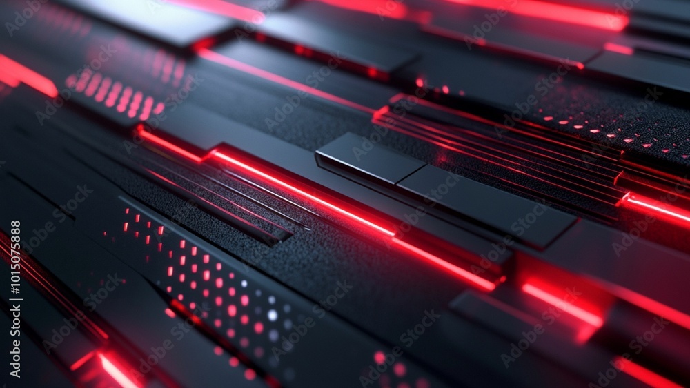 Obraz premium Abstract Red Neon Lights on Black Geometric Shapes