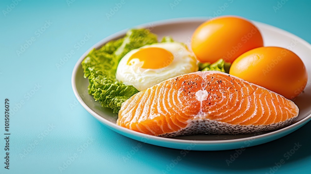 Healthy Plate of Salmon and Eggs with Greens Healthy Plate of Salmon and Eggs with Greens