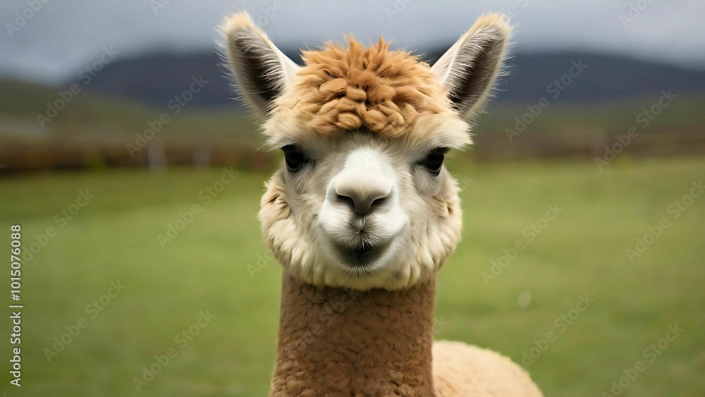 Obraz premium Close up of a alpaca in the field