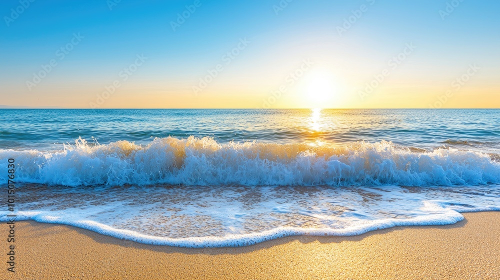 Sunrise Tidal Waves Crashing on Sandy Shore Sunrise Tidal Waves Crashing on Sandy Shore
