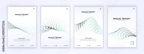 Cover design with white background and green wavy dotted lines, suitable for report designs, posters, business and so on