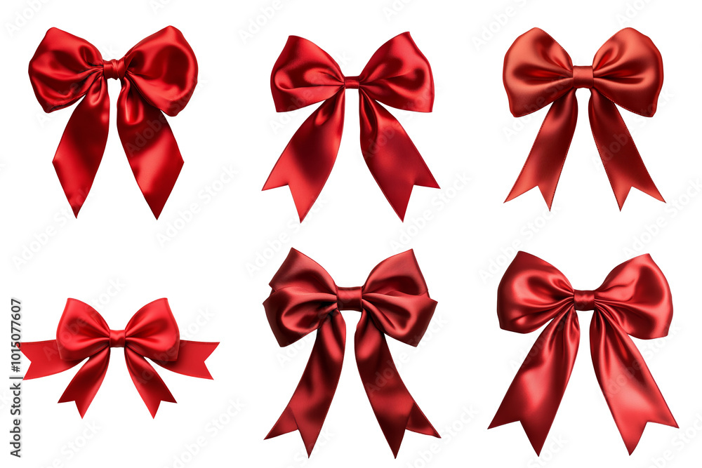 Set of red ribbon bows on a transparent background Set of red ribbon bows on a transparent background