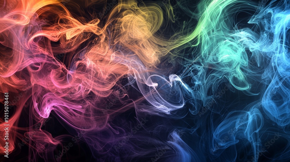 A vibrant abstract display of colorful smoke patterns in shades of orange, pink, blue, and green against a dark background. A vibrant abstract display of colorful smoke patterns in shades of orange, pink, blue, and green against a dark background.